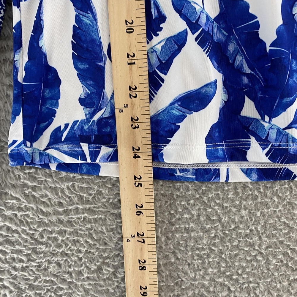 Cabana Life Rash Guard Swim‎ Shirt Womens Medium Blue Leaf Long Sleeve Tropical - Picture 5 of 13